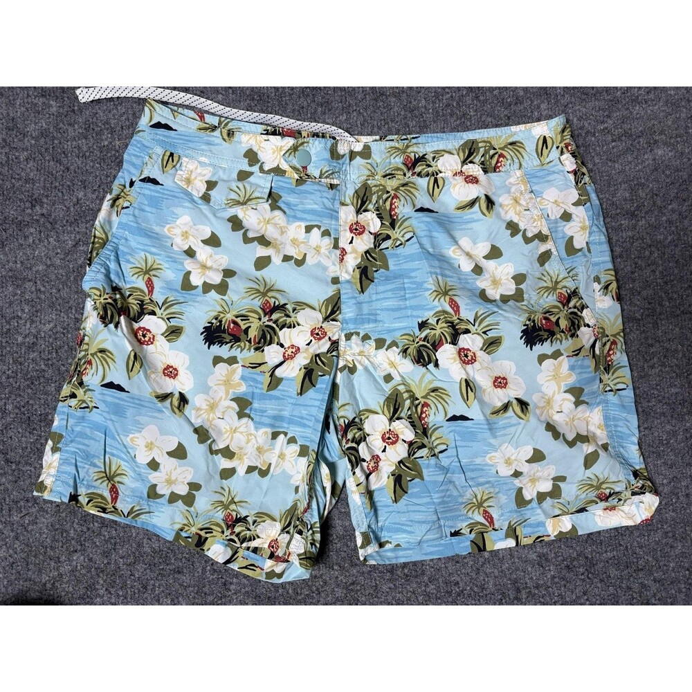 J.CREW Swim Trunks Mens 31 Blue Floral Hawaiian Elastic Waist Mesh Lined Pockets